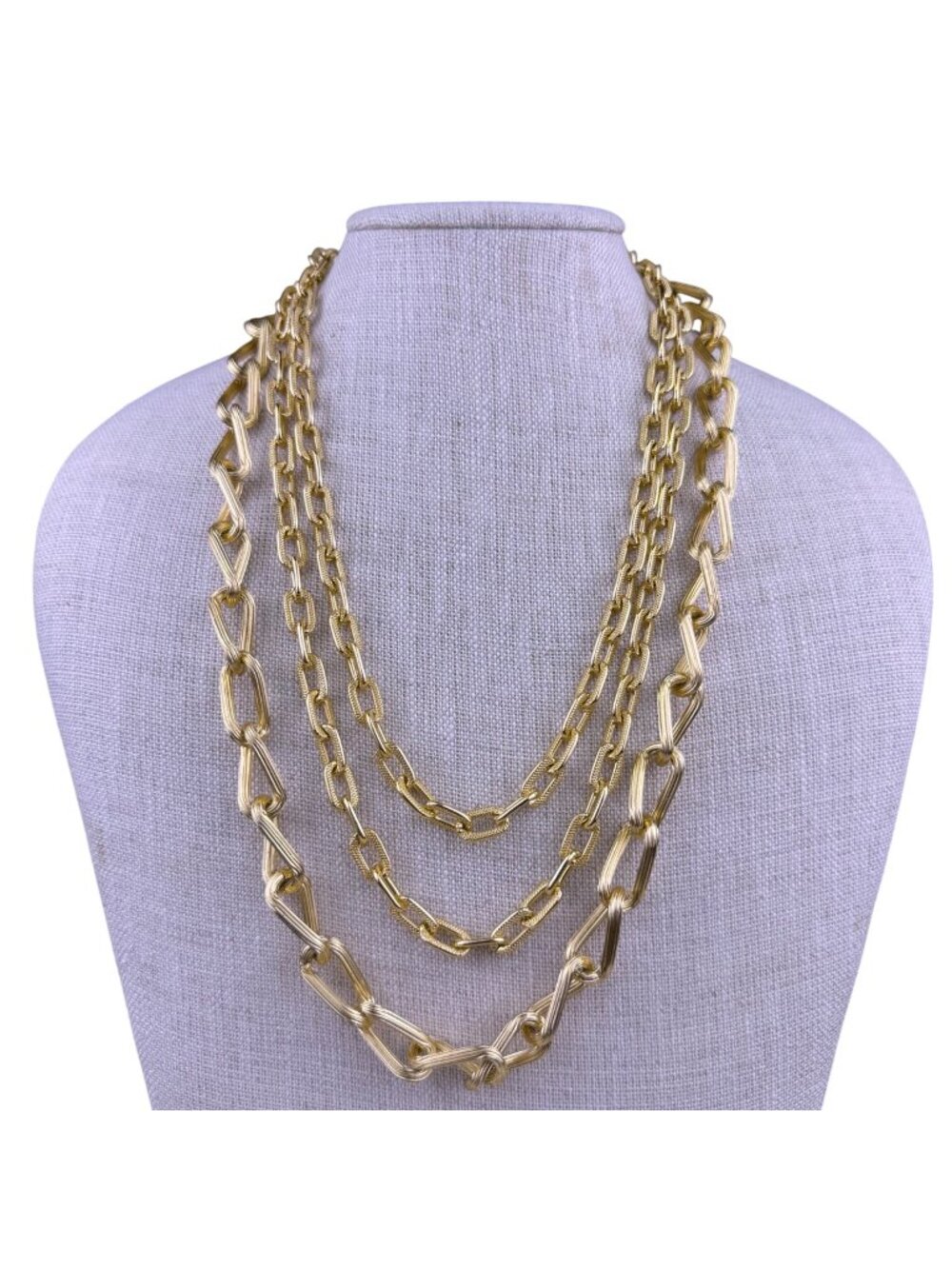 Layered Gold Tone Womens Chain Necklace Multi-Strand Textured Elegant Accessory